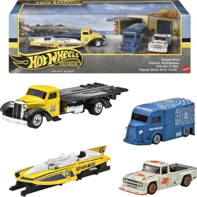 Hot Wheels Premium Speed Waze Pack 4 Vehículos Metal/Metal Real Riders Mattel