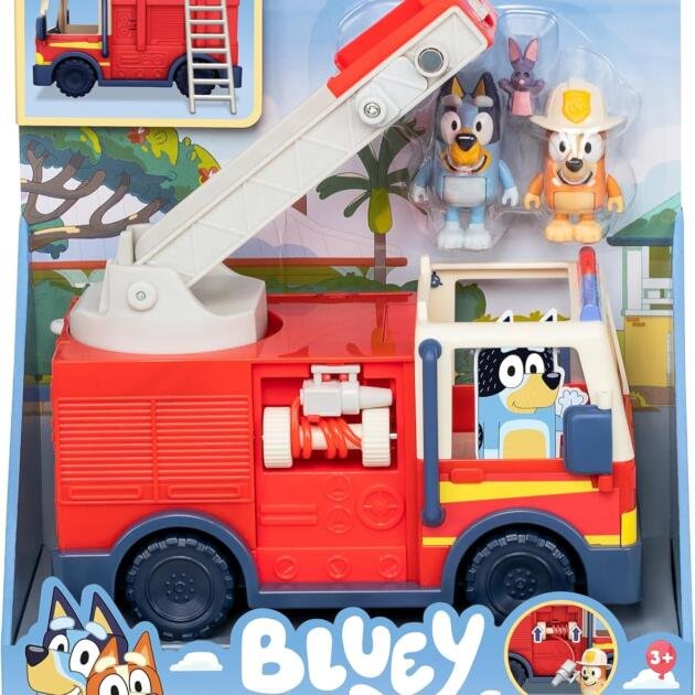 Bluey Camión de Bomberos con Escalera Extensible y Figuras Bluey y Bingo Bombero Moose Toys +3 Años