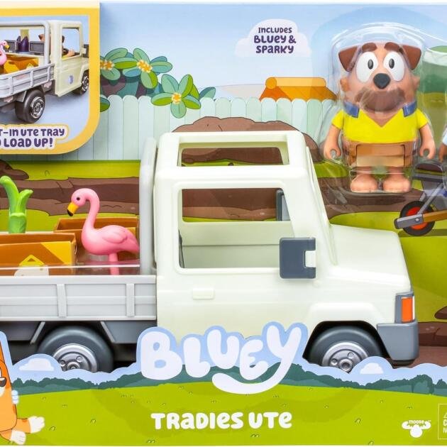 Bluey Camioneta de Trabajo Tradies Ute con Figuras de Bluey y Sparky Moose Toys +3 Años