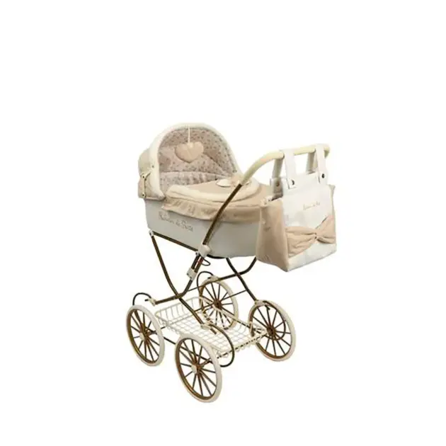 Cochecito de Muñecas Reborn París Arias 90 cm con Capazo, Bolso y Ruedas Clásicas