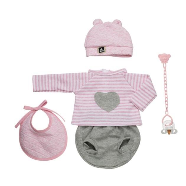 Ropa para Muñeco Reborn 46 cm | Conjunto Rosa y Gris con Gorro, Babero y Chupete